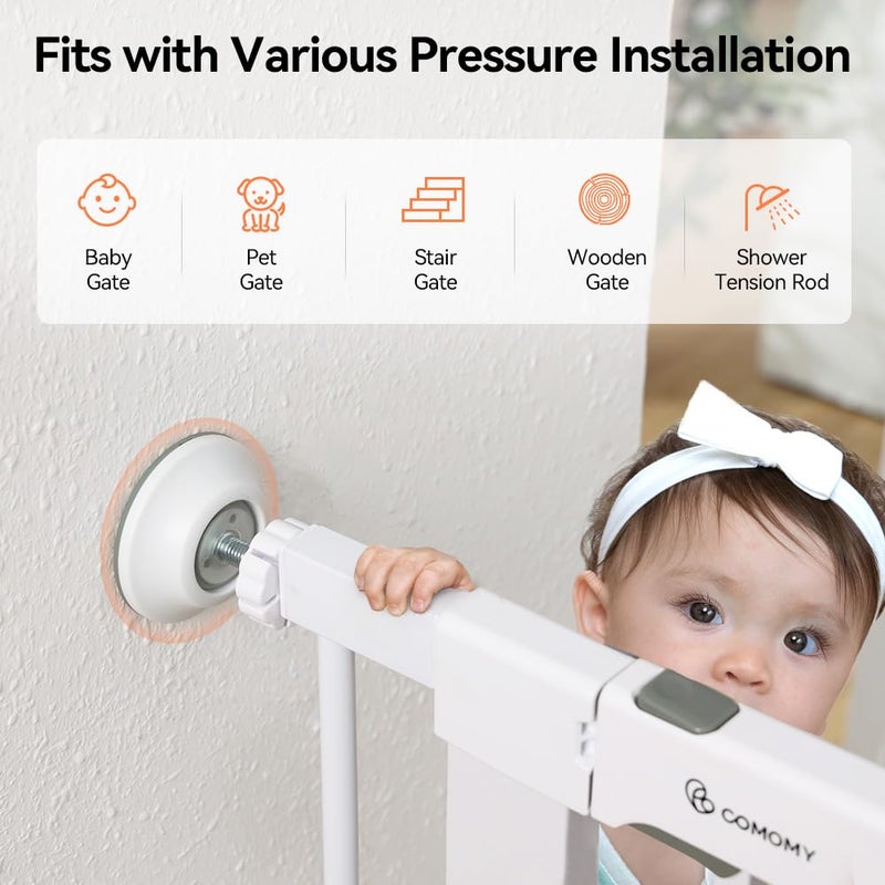 Commomy 4 Pack Baby Gate Wall Protector, Safety Child Gate Extender Wall Cups, Baby Gate Wall Guard for Protect Walls & Doorways from Pet & Dog Gates, Pressure Mounted Gates Extension Kit, White - Image 3